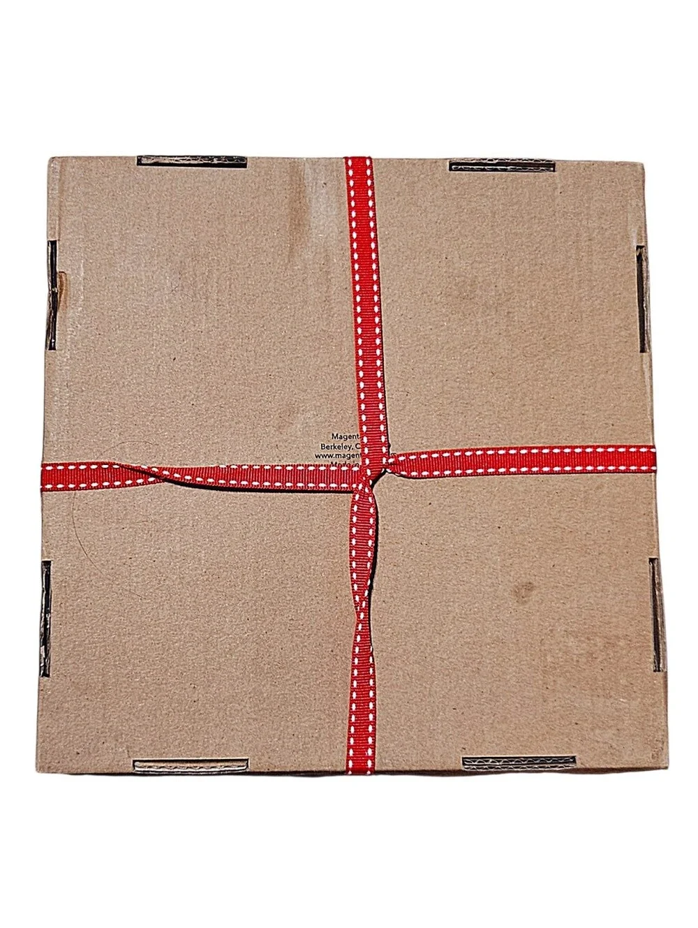 Rae Dunn Christmas Holiday Red & White Ceramic Coasters Boxed Gift Set NEW